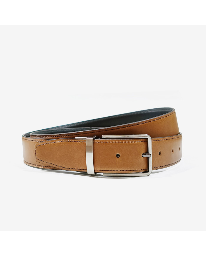 Coffret portefeuille noir et ceinture réversible Camel et noir en cuir