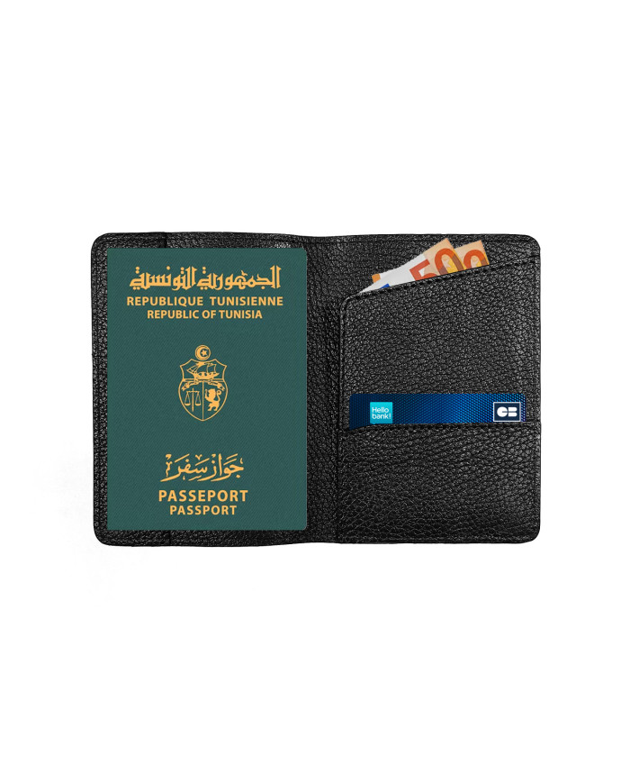 Coffret portefeuille et porte passeport et  ceinture réversible Caramel et noir : 100% cuir