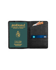 Coffret portefeuille noir grainé et porte passeport ceinture réversible Caramel et noir en cuir