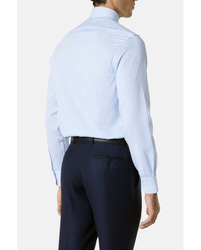 Chemise col Français Blanche avec rayure bleu ciel tissé