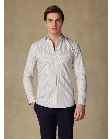 Chemise col Français Blanche avec rayure beige tissé Chemise col Français Blanche avec rayure beige tissé