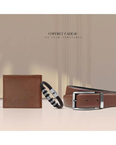 Coffret portefeuille et ceinture marron crispé en cuir avec bracelet chic pour hommes Coffret portefeuille et ceinture marron crispé en cuir avec bracelet chic pour hommes