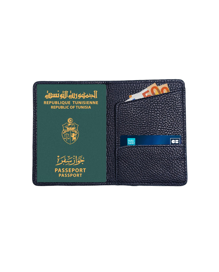 Cravate.tn | Porte Passeport en cuir Bleu nuit