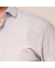 Chemise col italien Blanche avec rayure marron tissé