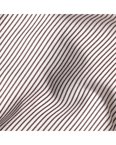 Chemise col italien Blanche avec rayure marron tissé Chemise col italien Blanche avec rayure marron tissé