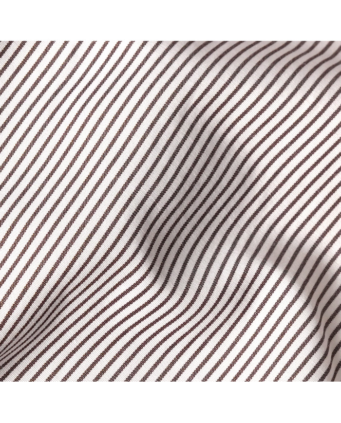 Chemise col italien Blanche avec rayure marron tissé