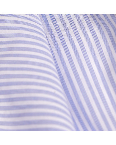 Chemise col italien Blanche avec rayure bleu ciel tissé Chemise col italien Blanche avec rayure bleu ciel tissé