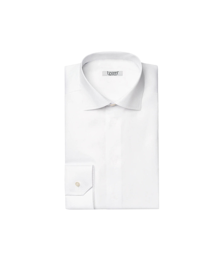 Cravate.tn | Chemise Col ouvert stretch avec boutons cachés - Blanche