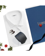 Coffret Cravate et chemise col ouvert en popeline stretch avec bouton cachés et bouton de manchettes luxe Coffret Cravate et chemise col ouvert en popeline stretch avec bouton cachés et bouton de manchettes luxe