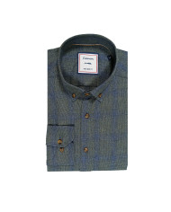 Cravate.tn | Chemise col boutonnée en Flanelle en vert bleu