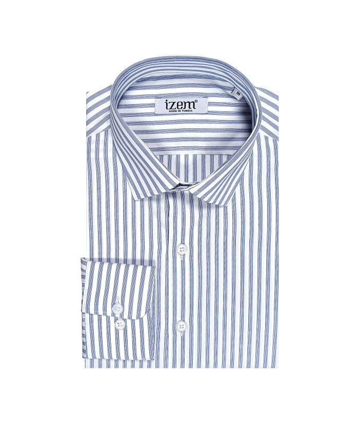 Cravate.tn | Chemise col Français Blanche avec rayure bleu marine tissé - Regular Fit Cravate.tn | Chemise col Français Blanche avec rayure bleu marine tissé - Regular Fit