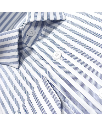 Cravate.tn | Chemise col Français Blanche avec rayure bleu marine tissé - Regular Fit Cravate.tn | Chemise col Français Blanche avec rayure bleu marine tissé - Regular Fit