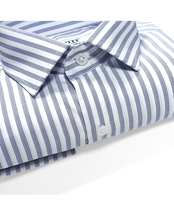 Cravate.tn | Chemise col Français Blanche avec rayure bleu marine tissé - Regular Fit Cravate.tn | Chemise col Français Blanche avec rayure bleu marine tissé - Regular Fit