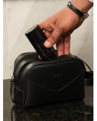 Cravate.tn | Trousse de voyage pour homme Noir Grainé avec (Double chaine) Izem