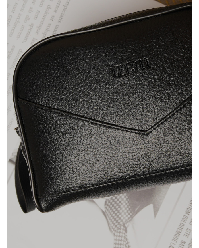 Cravate.tn | Trousse de voyage pour homme Noir Grainé avec (Double chaine) Izem