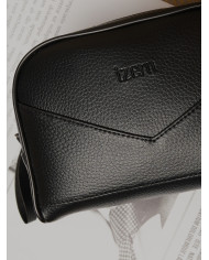 Cravate.tn | Trousse de voyage pour homme Noir Grainé avec (Double chaine) Izem