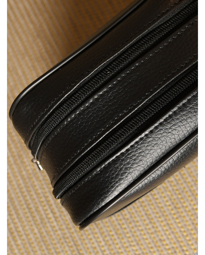 Cravate.tn | Trousse de voyage pour homme Noir Grainé avec (Double chaine) Izem