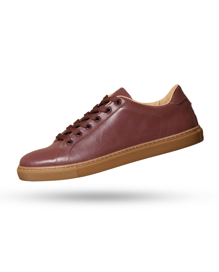 Sneakers Cuir Burgundy avec semelle en miel - Izem Sneakers Cuir Burgundy avec semelle en miel - Izem