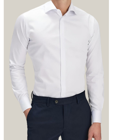 Coffret Cravate et chemise col ouvert en popeline stretch avec bouton cachés et bouton de manchettes luxe Coffret Cravate et chemise col ouvert en popeline stretch avec bouton cachés et bouton de manchettes luxe