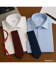 Coffret Cravate et chemise col ouvert en popeline stretch avec bouton cachés et bouton de manchettes luxe