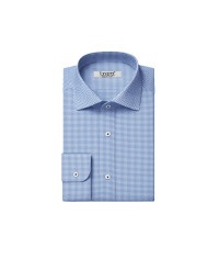 Chemise à col français vichy 100% coton - Bleu jeans