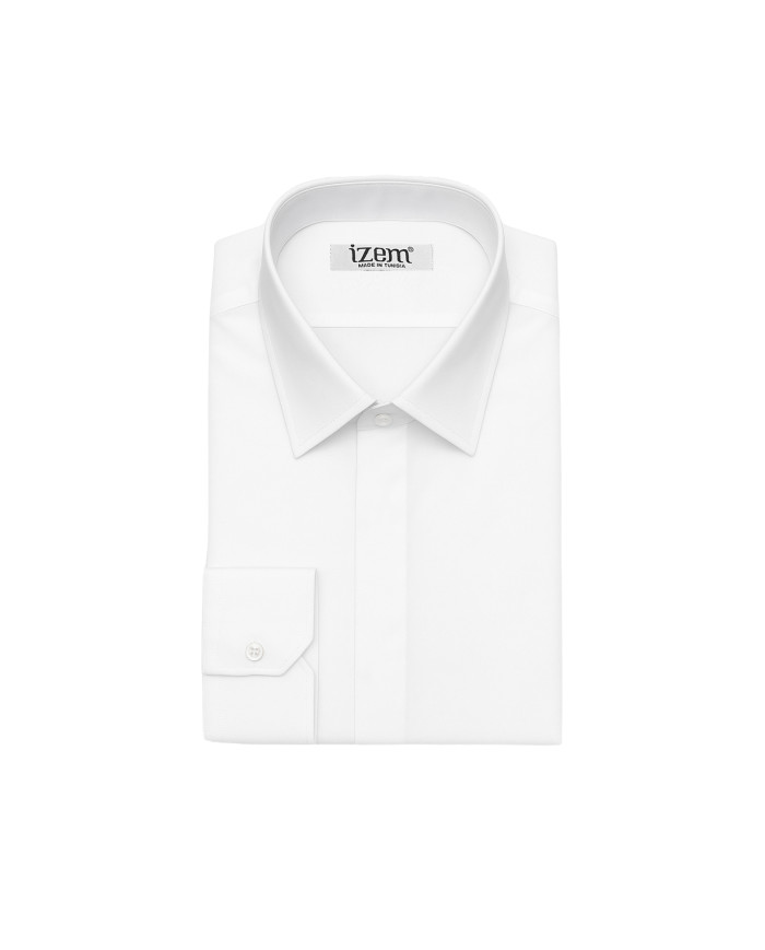 Cravate.tn | Chemise Col Français stretch avec boutons cachés - Blanche