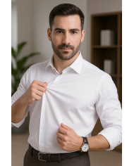 Cravate.tn | Chemise Col Français stretch avec boutons cachés - Blanche Cravate.tn | Chemise Col Français stretch avec boutons cachés - Blanche