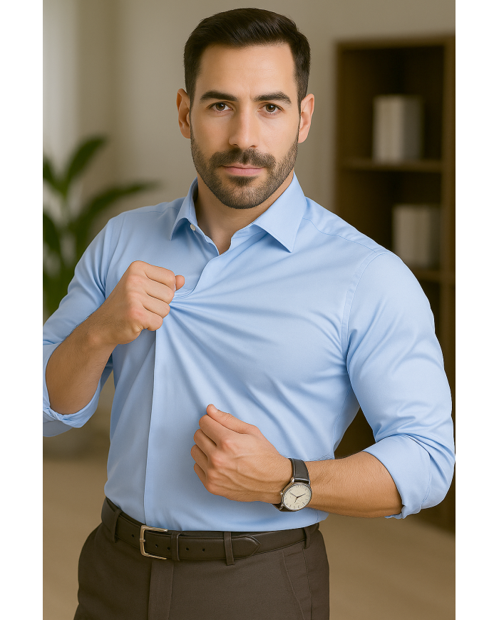 Cravate.tn | Chemise Col francais stretch avec boutons cachés - Bleu ciel Cravate.tn | Chemise Col francais stretch avec boutons cachés - Bleu ciel