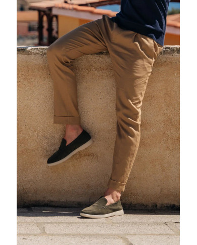 Mocassin homme en nubuck vert foncé