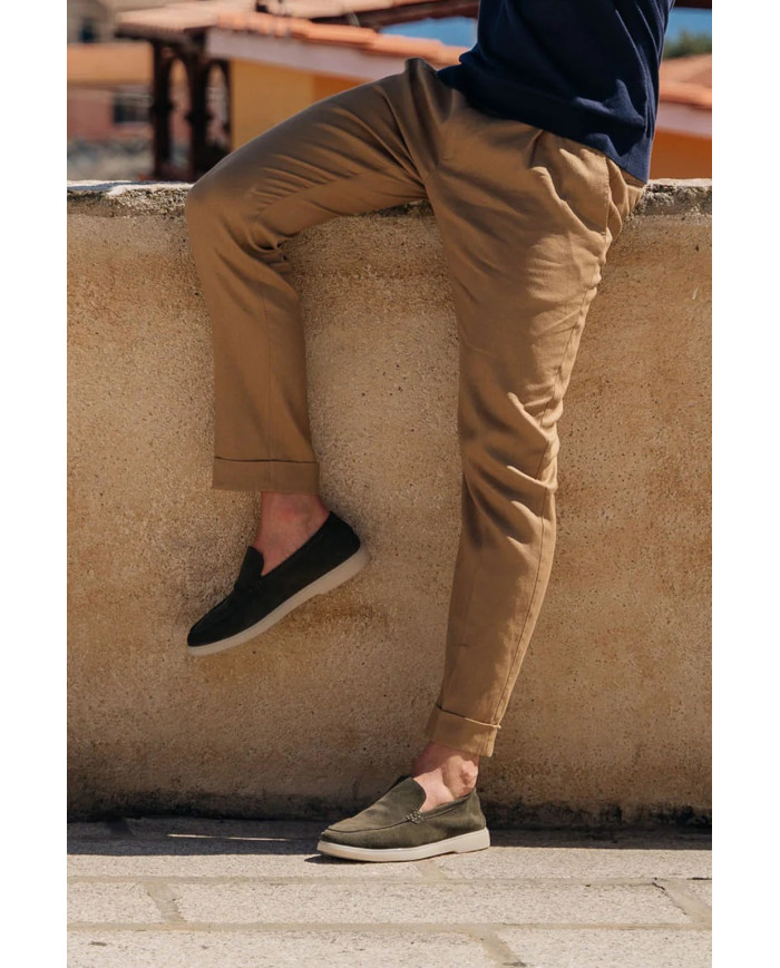 Mocassin homme en nubuck vert foncé