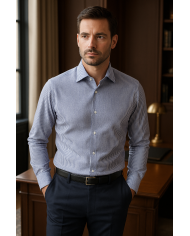 Chemise col Français Blanche avec rayure bleu tissé Chemise col Français Blanche avec rayure bleu tissé