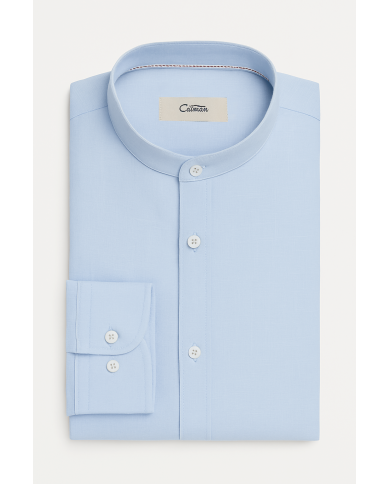 Chemise Col mao en lin bleu ciel uni