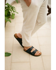 Cravate.tn | Claquette Cuir avec double boucle : Noir