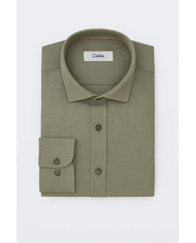 Chemise Col ouvert vert kaki 100% coton aspect lin