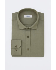 Chemise Col ouvert vert kaki 100% coton aspect lin