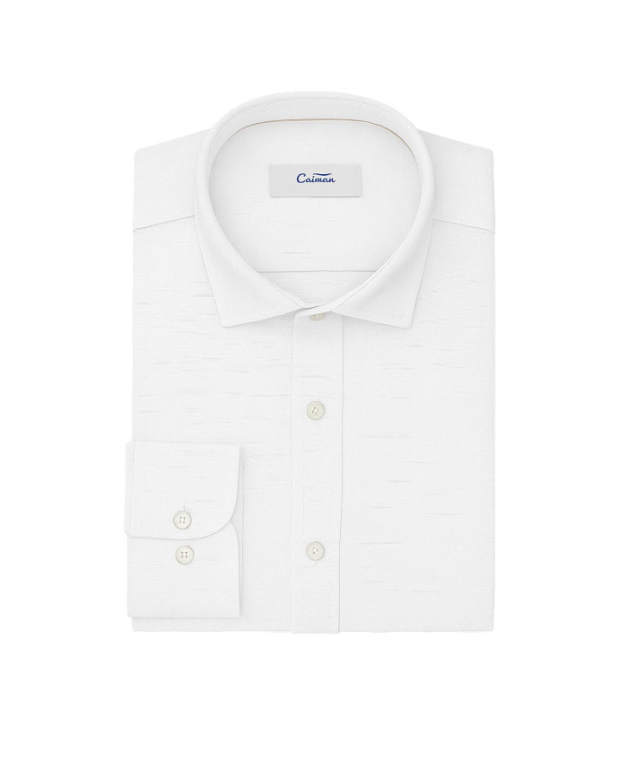 Chemise Col ouvert en blanche 100% coton aspect lin