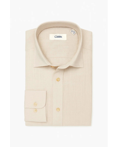 Chemise Col ouvert en beige 100% coton aspect lin Chemise Col ouvert en beige 100% coton aspect lin