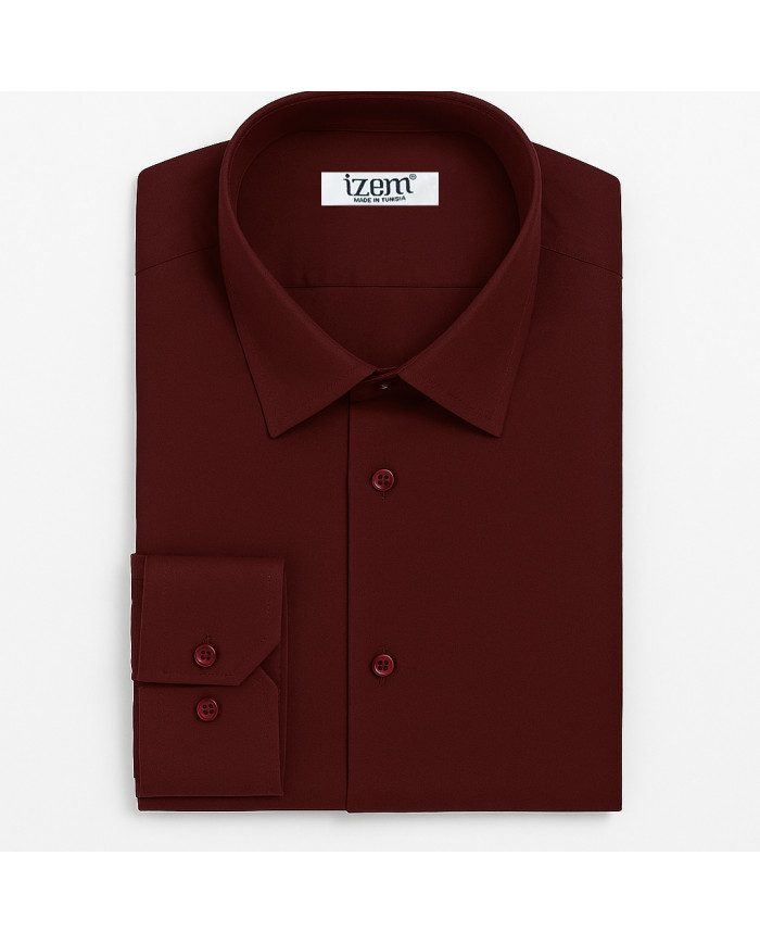 Cravate.tn | Chemise Col Français en popeline stretch - bordeaux
