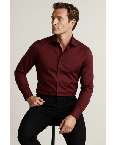 Cravate.tn | Chemise Col Français en popeline stretch - bordeaux Cravate.tn | Chemise Col Français en popeline stretch - bordeaux