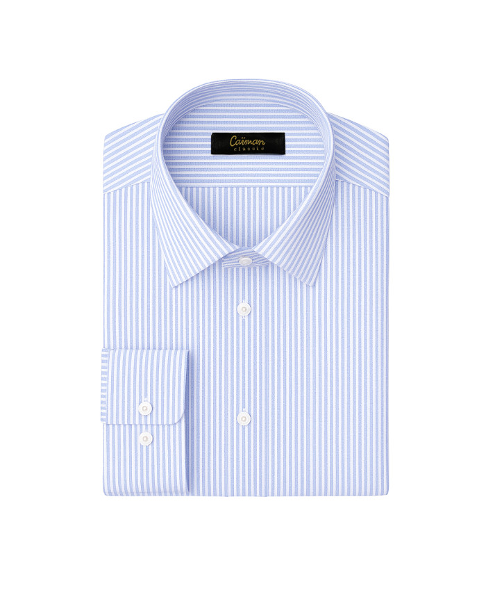 Chemise col Français Blanche avec rayure bleu ciel tissé