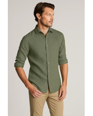 Chemise Col ouvert vert kaki 100% coton aspect lin