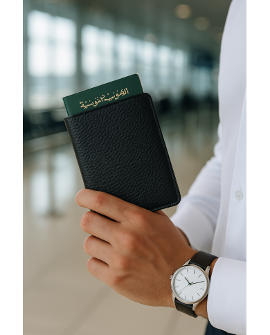 Cravate.tn |  Porte Passeport en cuir noir grainé Cravate.tn |  Porte Passeport en cuir noir grainé