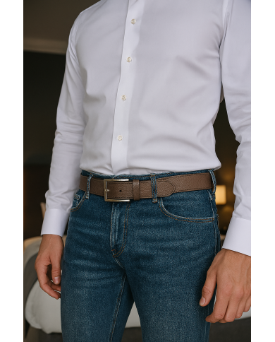 Ceinture de jean cuir pour homme marron noisette grainé Ceinture de jean cuir pour homme marron noisette grainé