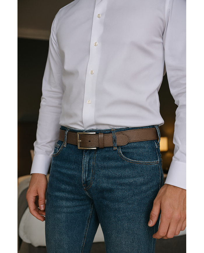 Ceinture de jean cuir pour homme marron noisette grainé