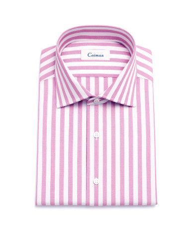 Chemise Col ouvert rayé rose 100% coton aspect lin