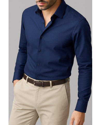 Cravate.tn | Chemise Col Français en popeline stretch - bleu marine Cravate.tn | Chemise Col Français en popeline stretch - bleu marine