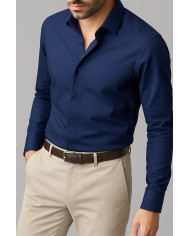 Cravate.tn | Chemise Col Français en popeline stretch - bleu marine Cravate.tn | Chemise Col Français en popeline stretch - bleu marine