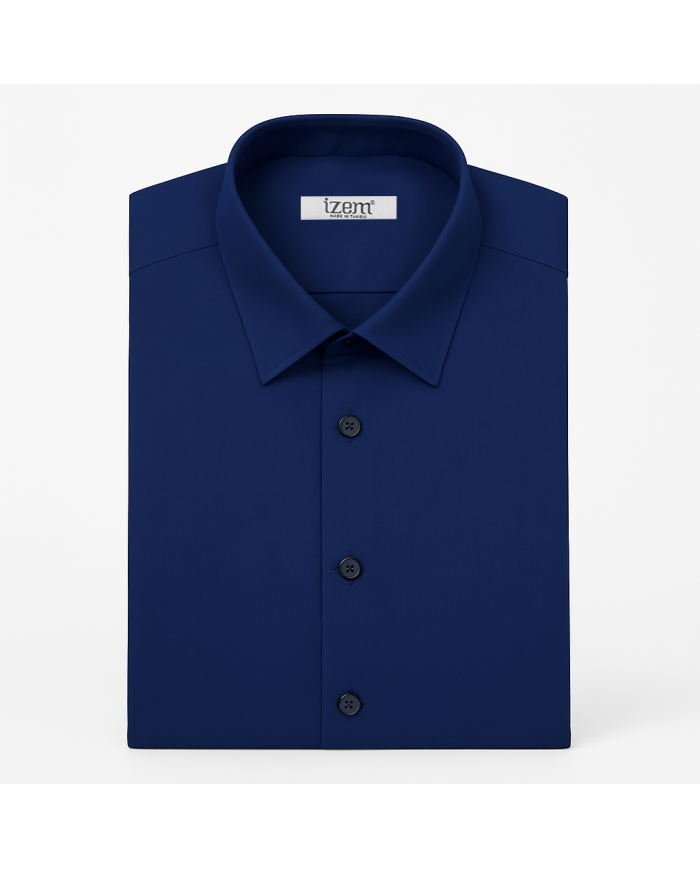 Cravate.tn | Chemise Col Français en popeline stretch - bleu marine