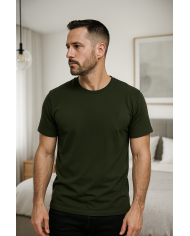 T-shirt vert olive col rond 100% coton T-shirt vert olive col rond 100% coton