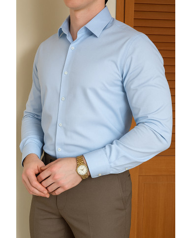 Cravate.tn | Chemise Col ouvert en popeline stretch - bleu ciel Cravate.tn | Chemise Col ouvert en popeline stretch - bleu ciel